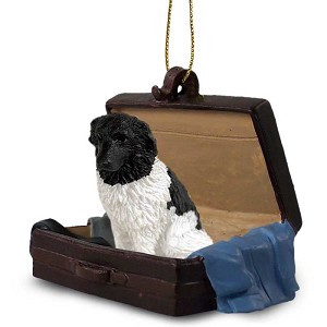 Landseer Dog in Travel Suitcase Hanging Ornament – Hand-Painted Stone Resin