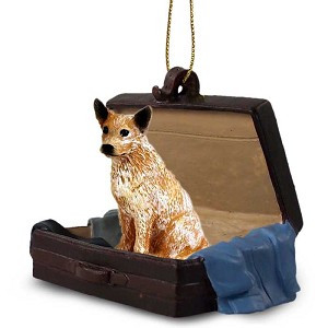 Red Australian Cattle Dog in Travel Suitcase Hanging Ornament – Hand-Painted Stone Resin