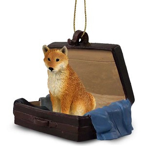 Shiba Inu Dog in Travel Suitcase Hanging Ornament – Hand-Painted Stone Resin