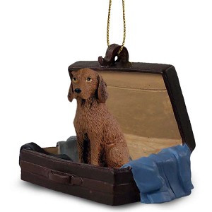 Vizsla Dog in Travel Suitcase Hanging Ornament – Hand-Painted Stone Resin