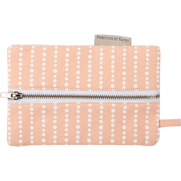 Cotton Zipper Pouch Handbag - Soft Peach & White Polka Dots 5x8 from Primitives by Kathy