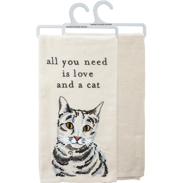 Cat Lover All You Need Is Love & A Cat Cotton Kitchen Dish Towel 20x26 from Primitives by Kathy