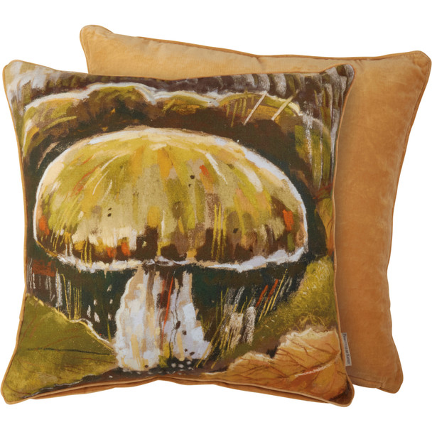 Decorative Velvet & Cotton Throw Pillow - Autumn Mushroom 20x20 - Fall & Harvest Collection from Primitives by Kathy