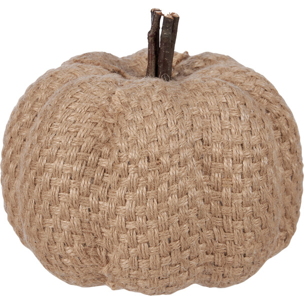 Decorative Woven Burlap Brown Pumpkin Figurine Décor 5.5 In - Fall & Harvest Collection from Primitives by Kathy