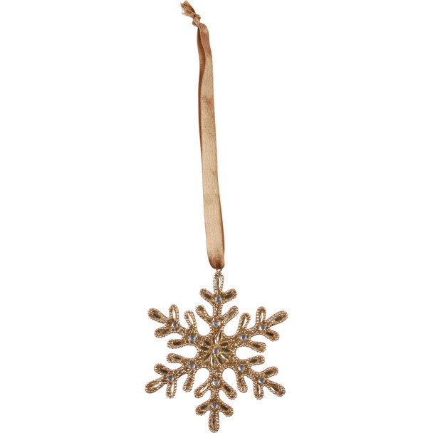 Hanging Christmas Ornament - Beaded Snowflake - Gold Color - 5x5 - Bohemian Collection from Primitives by Kathy