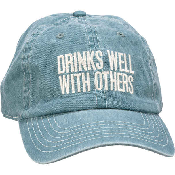 Adustjable Cotton Baseball Cap - Drinks Well With Others - Embroidered from Primitives by Kathy
