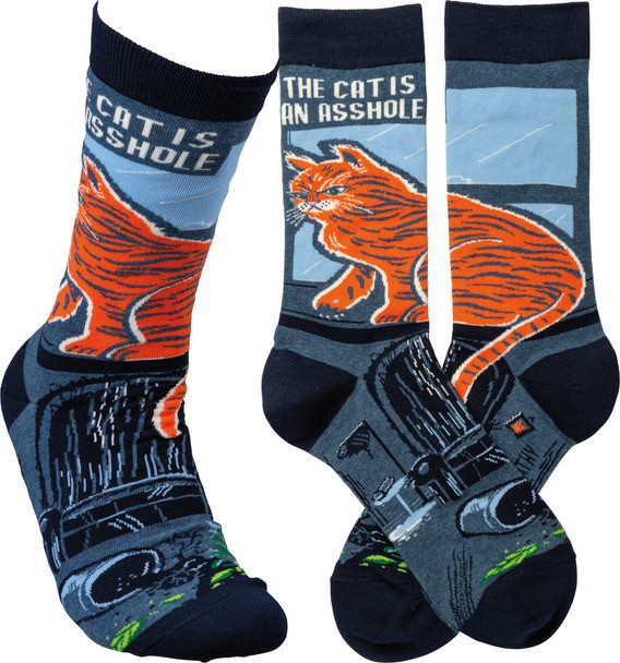 The Cat Is An Asshole Colorfully Printed Cotton Socks from Primitives by Kathy