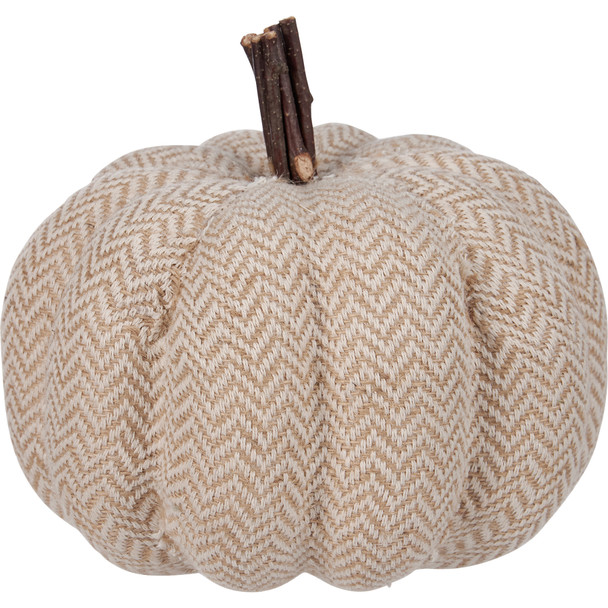 Decorative Pumpkin Figurine - Cream Woven Chevron Design - 6.75 Inch - Fall & Harvest Collection from Primitives by Kathy