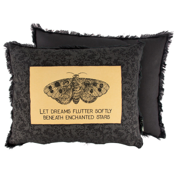 Decorative Cotton & Velvet Throw Pillow - Let Dreams Flutter Softly - Rustic Moth - 20x15 Halloween Collection from Primitives by Kathy