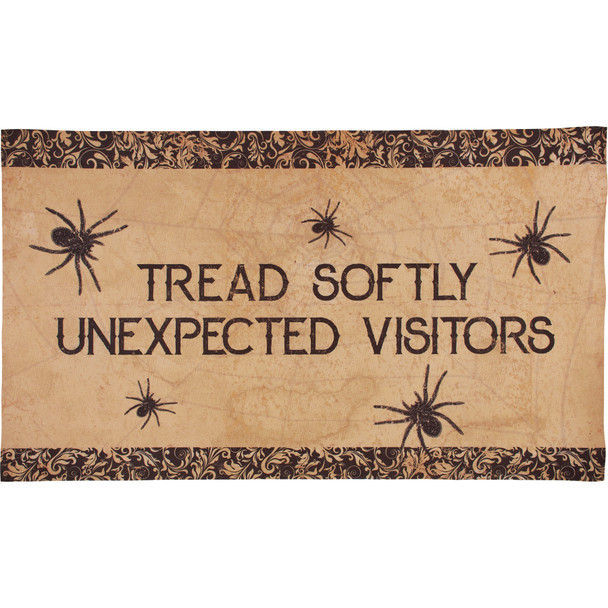 Decorative Entryway Door Mat Rug - Tread Softly Unexpected Visitors - 34x20 - Rustic Spider Design from Primitives by Kathy