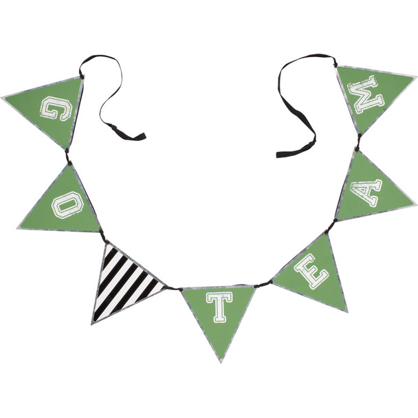 Decorative Green & White Metal Pennant Banner - Go Team 62 In x 5.5 In Sport Collection from Primitives by Kathy