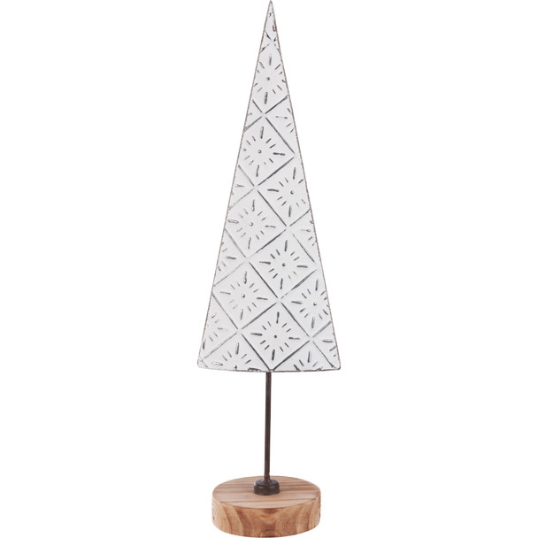 Decorative Metal & Wood Christmas Tree Figurine - White Star Pattern 16.25 In from Primitives by Kathy