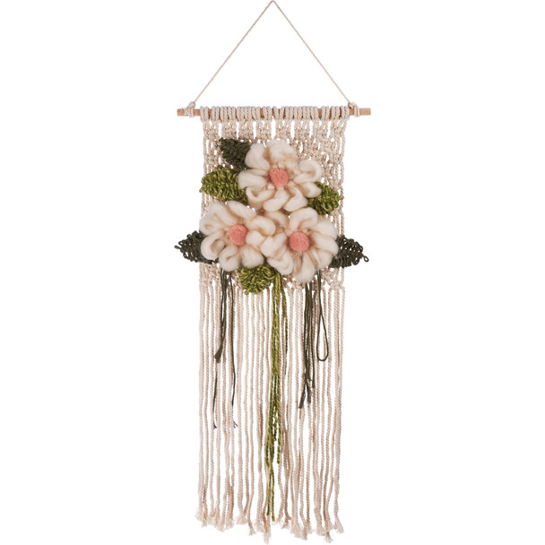 Decorative Cotton & Macrame Yarn Wall Decor Hanging - Floral Design 33 Inch from Primitives by Kathy