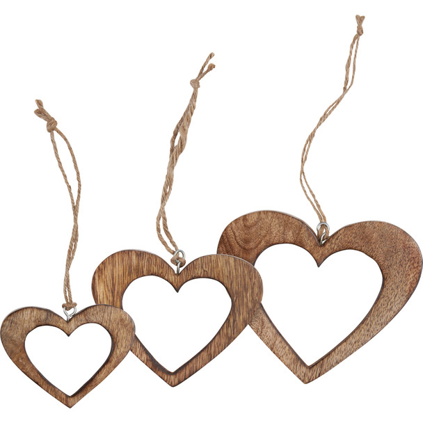 Set of 2 Wooden Heart Shaped Hanging Ornaments from Primitives by Kathy