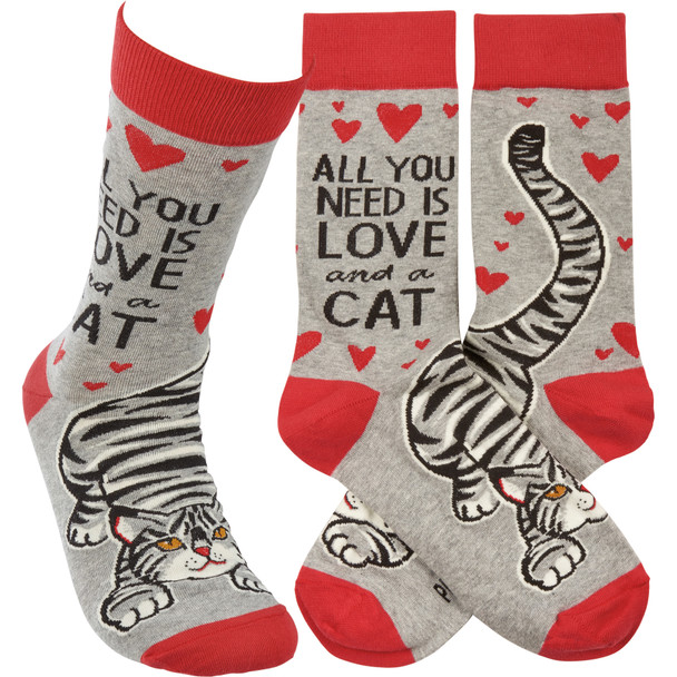 Cat Lover Colorfully Printed Cotton Socks - All You Need Is Love And A Cat from Primitives by Kathy