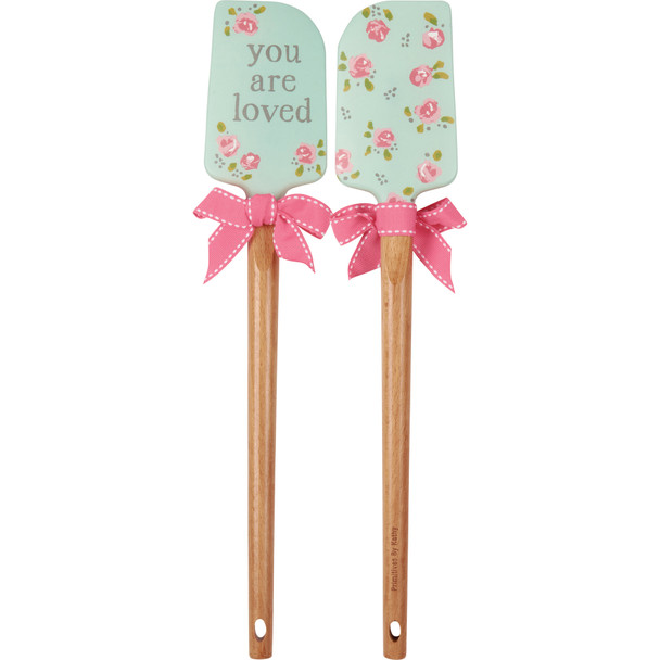 Double Sided Silicone Spatula With Wooden Handle - You Are Loved - Floral Design 13 Inch from Primitives by Kathy