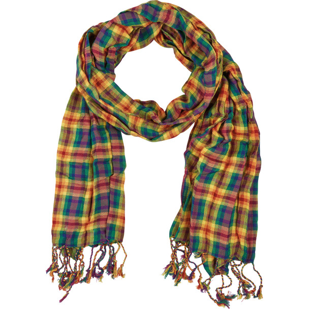 Rayon Scarf - Rainbow Pride Plaid 74 In x 28 In from Primitives by Kathy