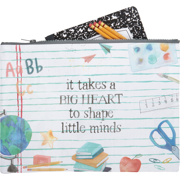 Double Sided Zipper Folder - Teacher Themed It Takes A Big Heart - 14.25 In x 10 In from Primitives by Kathy