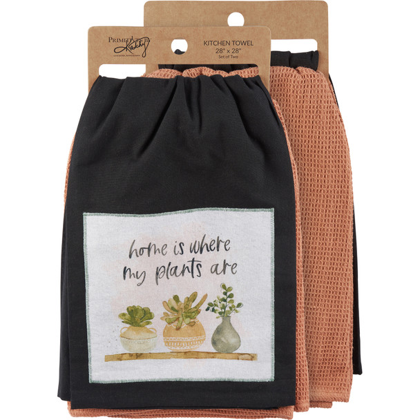 Cotton Kitchen Dish Towel Set - Home Is Where My Plants Are 28x28 - Botanical Collection from Primitives by Kathy