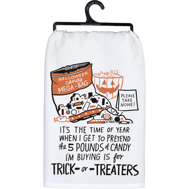 Cotton Kitchen Dish Towel - 5 Pounds of Candy Trick or Treaters 28x28 from Primitives by Kathy