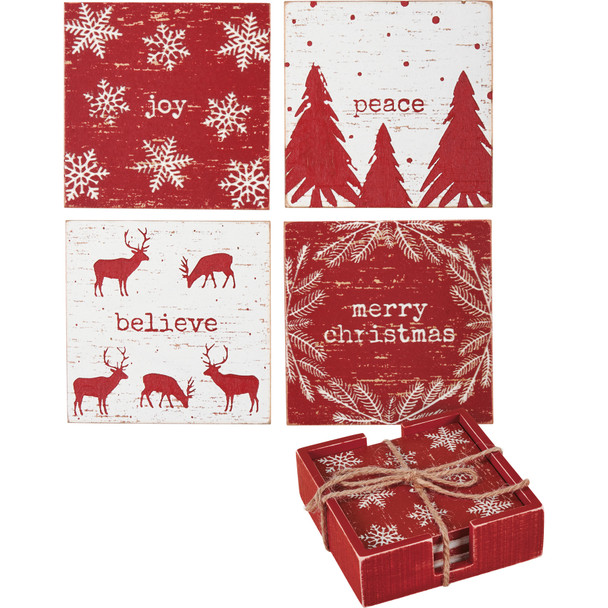 Set of 4 Holiday Red & White Drink Coaster Set - Christmas Themed from Primitives by Kathy