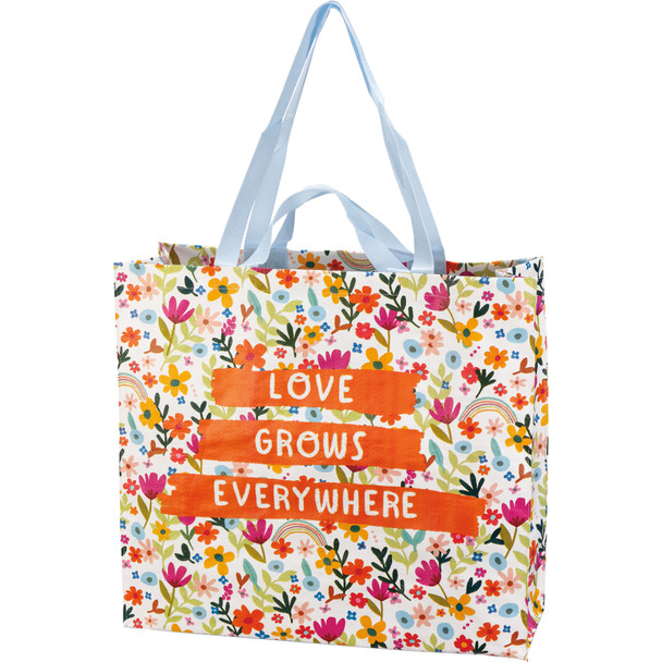 Double Sided Reusable Shopping Tote Bag - Love Grows Everywhere - Vibrant Floral Design from Primitives by Kathy