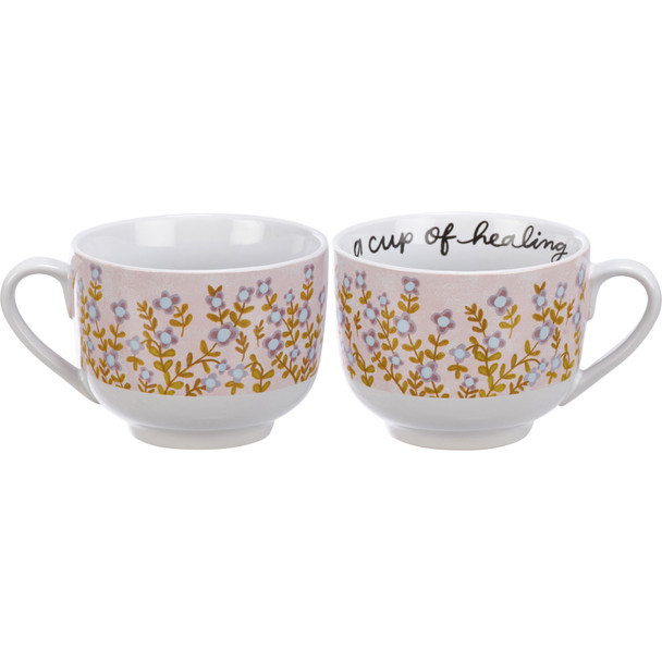 Stoneware Coffee Mug - A Cup Of Healing 20 Oz Stemmed Floral Design from Primitives by Kathy