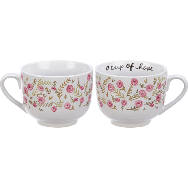 Stoneware Coffee or Tea Mug - A Cup Of Hope - 20 Oz - Pink Roses from Primitives by Kathy