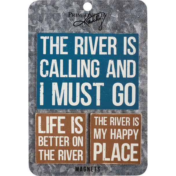 Set of 3 Wooden Refrigerator Magnets - River Is Calling I Must Go - Lake & Cabin Collection from Primitives by Kathy