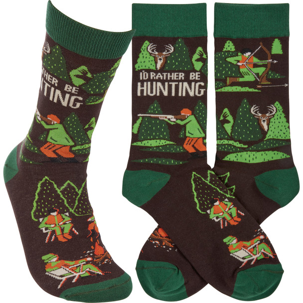 Colorfully Printed Cotton Novelty Socks - I'd Rather Be Hunting from Primitives by Kathy