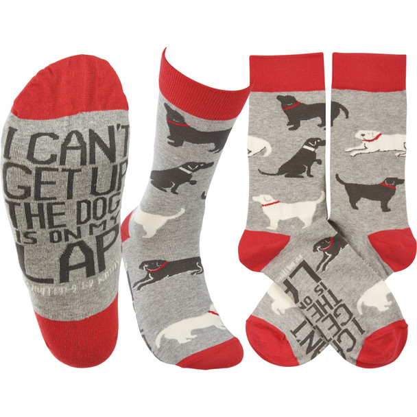 Dog Lover Colorfully Printed Cotton Socks - I Can't Get Up The Dog Is On My Lap from Primitives by Kathy