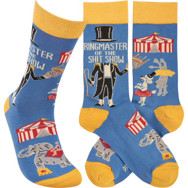 Colorfully Printed Cotton Novelty Socks - Ringmaster Of The Shitshow - Circus Themed from Primitives by Kathy