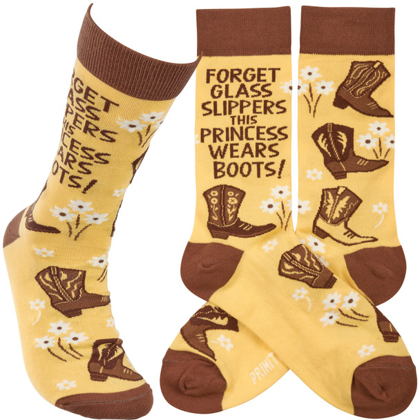 Colorfully Printed Cotton Novelty Socks - This Princess Wears Boots from Primitives by Kathy