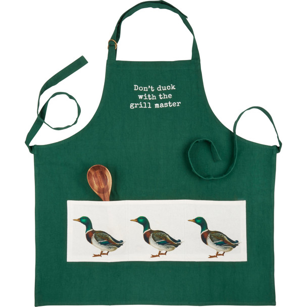 Green Cotton Kitchen Apron - Don't Duck With The Grill Master - Farmhouse Collection from Primitives by Kathy