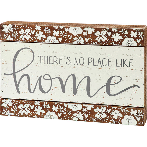 Decorative Wooden Slat Box Sign Decor - There's No Place Like Home 12x8 - Debossed Floral Design from Primitives by Kathy