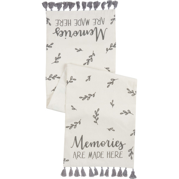 Decorative Cotton Table Runner Cloth With Tassels - Memories Are Made Here 56x15 - Botanical Print from Primitives by Kathy