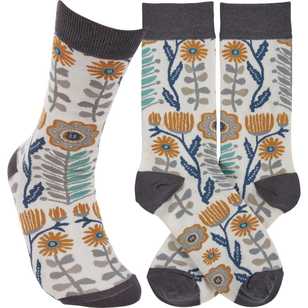 Colorfully Printed Cotton Novelty Socks - Folk Art Floral from Primitives by Kathy