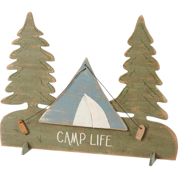 Decorative Wooden Wall Decor Sign - Camp Life - Tent In Pine Trees - 13 In x 10 In - Lake & Cabin Collection from Primitives by Kathy