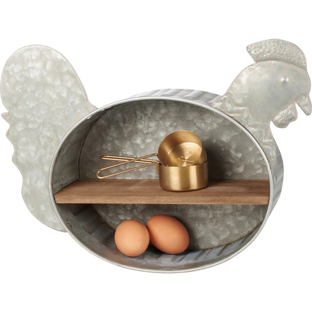 Rustic Metal Wall Shelf - Rooster Shape - 14.5 In x 11.5 In - Farmhouse Collection from Primitives by Kathy