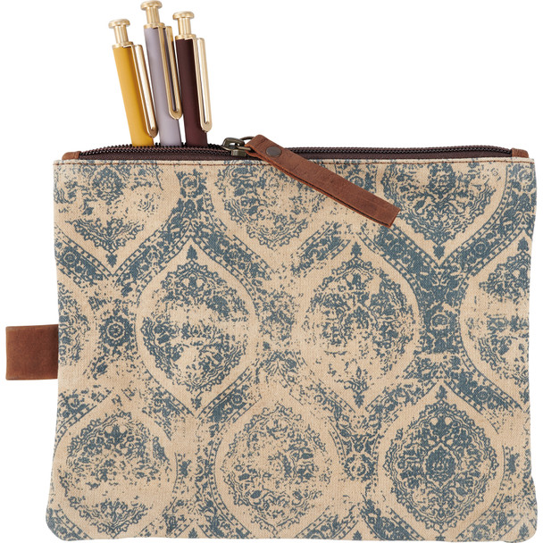 Canvas Zipper Pouch Handbag - Ornate Indigo Design - 9 In x 7 in from Primitives by Kathy