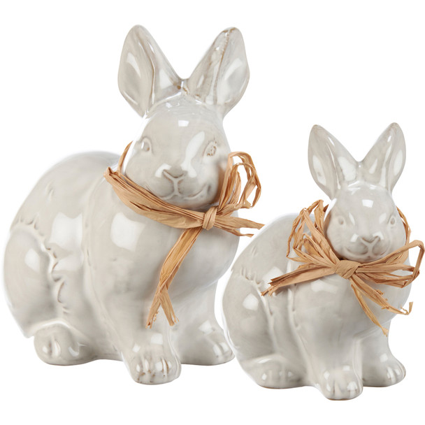 Set of 2 Decorative Ceramic Figurines - Vintage Bunny Rabbits With Bows - Spring Collection from Primitives by Kathy