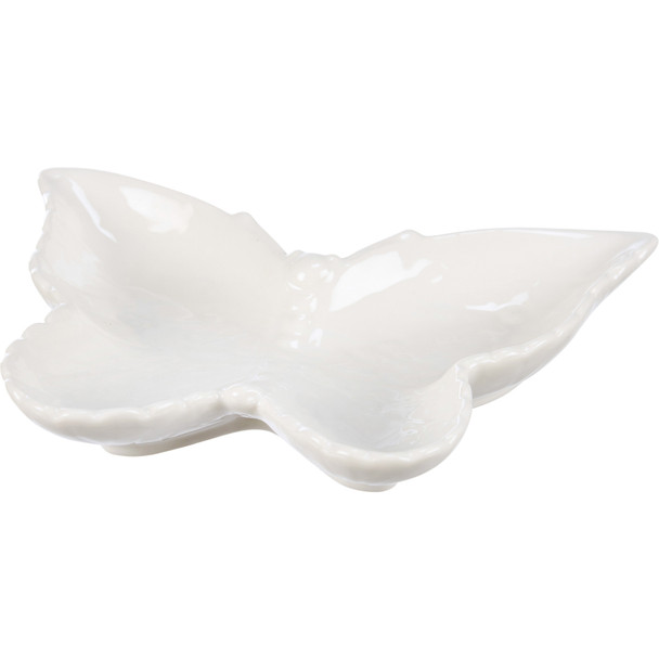 White Ceramic Vanity Trinke Tray - Butterfly - 6 In x 4.25 In - Spring Collection from Primitives by Kathy