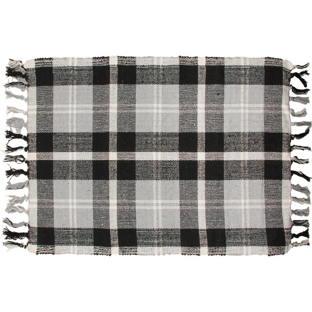 Decorative Entryway Door Mat Area Rug - Black & White Plaid - 36 In x 24 In - Farmhouse Collection from Primitives by Kathy