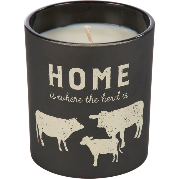 Farmhouse Themed Matte Black Glass Jar Candle - Home Is Where The Herd Is - Basil Scent - 8 Oz from Primitives by Kathy