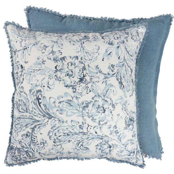 Decorative Cotton Throw Pillow - Indigo Blue Florals Design 20x20 from Primitives by Kathy