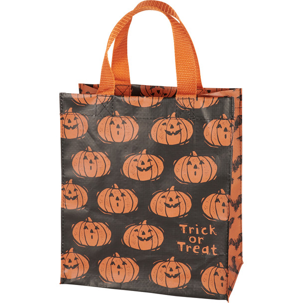 Double Sided Reusable Daily Tote Bag - Trick Or Treat - Orange & Black Jack O Lanterns from Primitives by Kathy