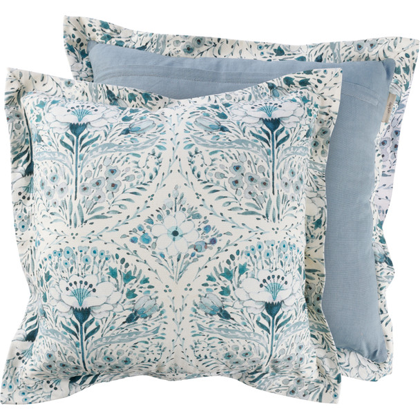 Decorative Cotton Throw Pillow - Indigo Blue Floral Design 20x20 from Primitives by Kathy