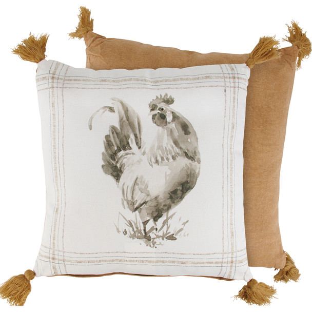 Decorative Cotton Throw Pillow - Farmhouse Rooster - Cream & Tan 16x16 from Primitives by Kathy