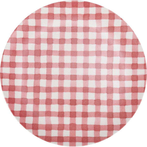 Large Bamboo Melamine Plate - Red & White Gingham - 11 In Diameter - Farmhouse Collection from Primitives by Kathy