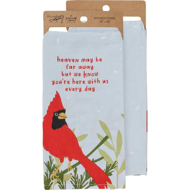 Cotton Kitchen Dish Towel - Here With Us Every Day - Red Cardinal Design 20x28 from Primitives by Kathy